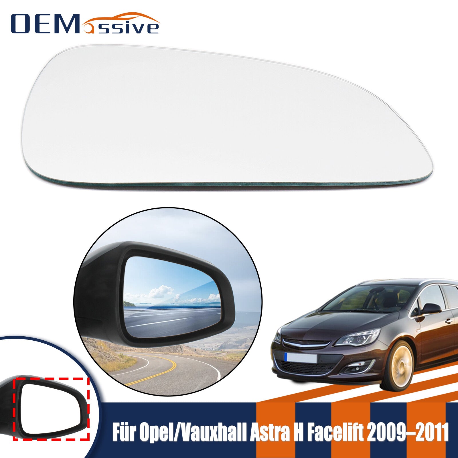 Right Passenger Side Mirror Glass for Vauxhall Astra H MK5 Facelift 2009-11 Q
