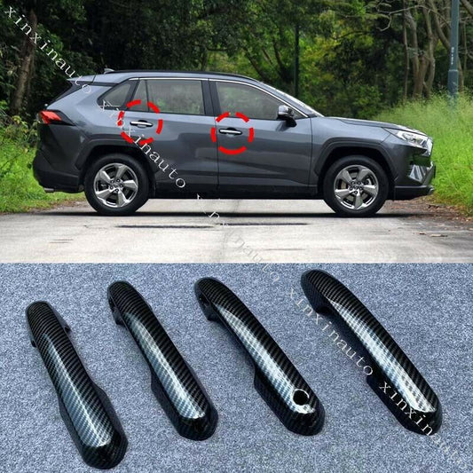Carbon Fiber ABS Side Door Handle Moulding Cover Trim for Toyota RAV4 2019-2022