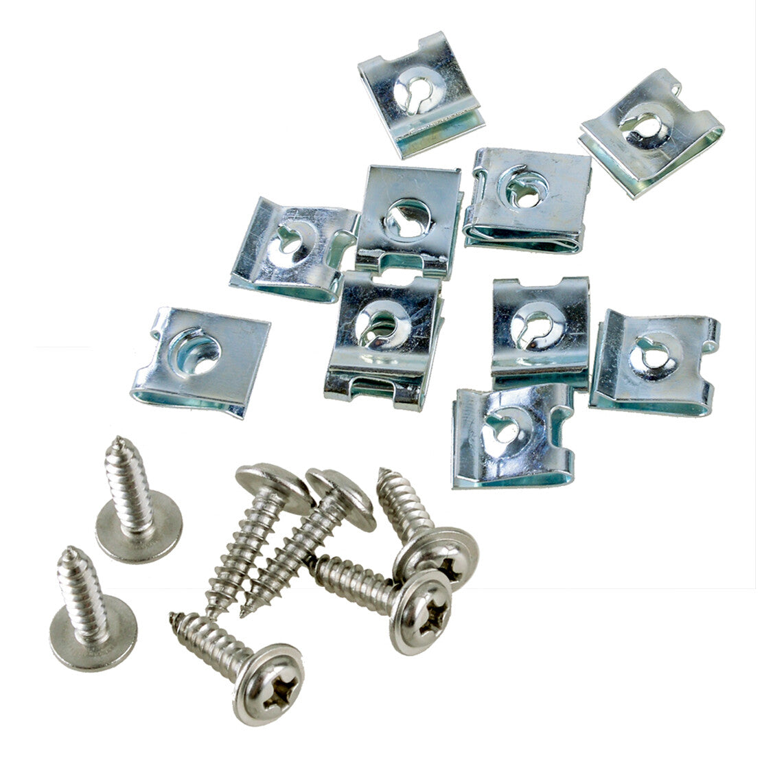 200x ASSORTED SPIRE CLIPS U NUTS SPEED FASTENERS FLANGE SELF TAPPING SCREWS
