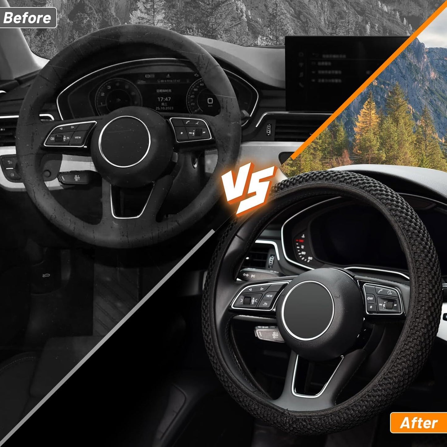 Car Steering Wheel Cover Universal Standard Size 15 inch Black Microfiber Silk-