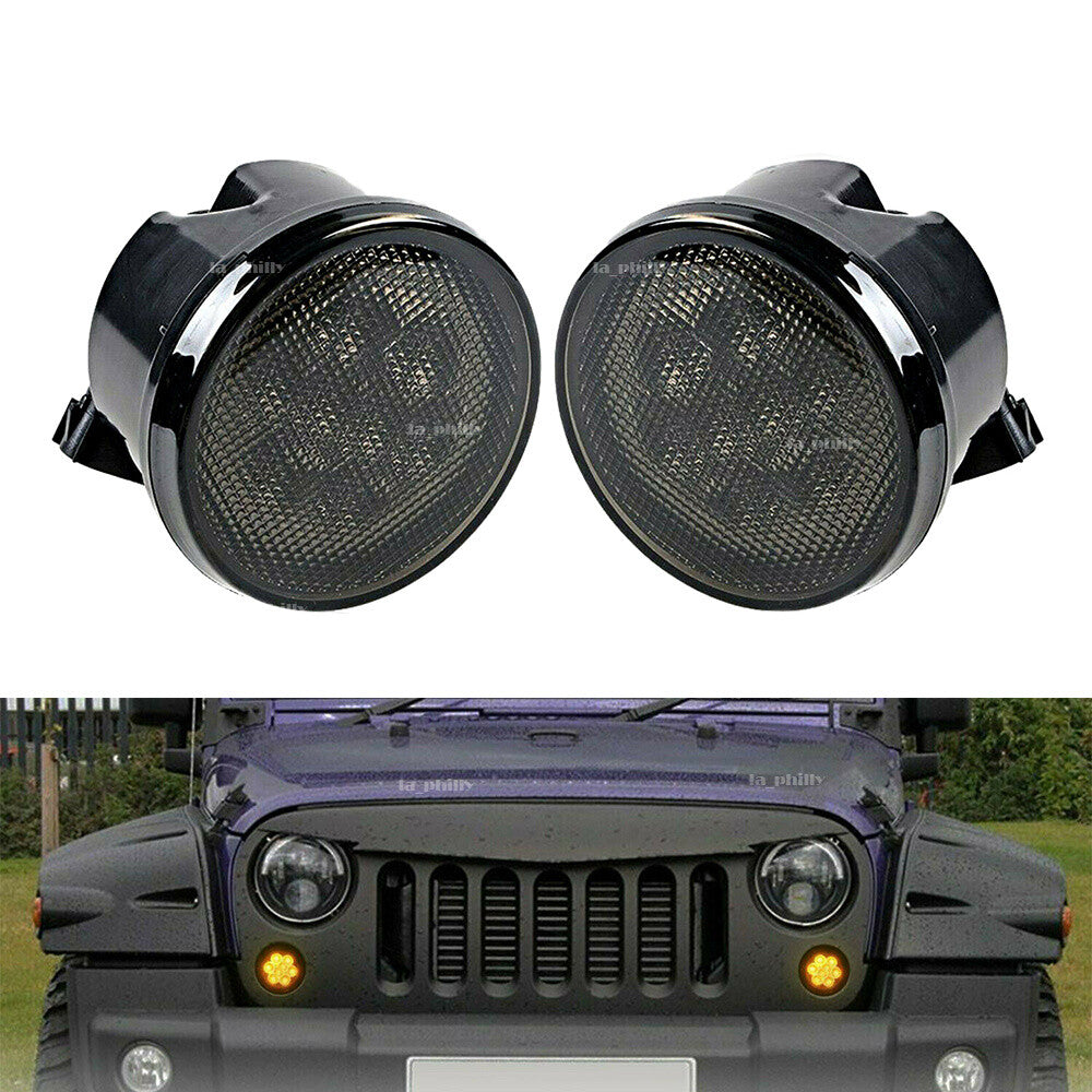 Smoked Yellow LED Front Grille Turn Signal Light Fit for Jeep for Wrangler JK JKU Q
