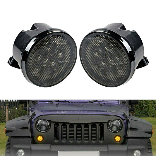 Smoked Yellow LED Front Grille Turn Signal Light Fit for Jeep for Wrangler JK JKU Q