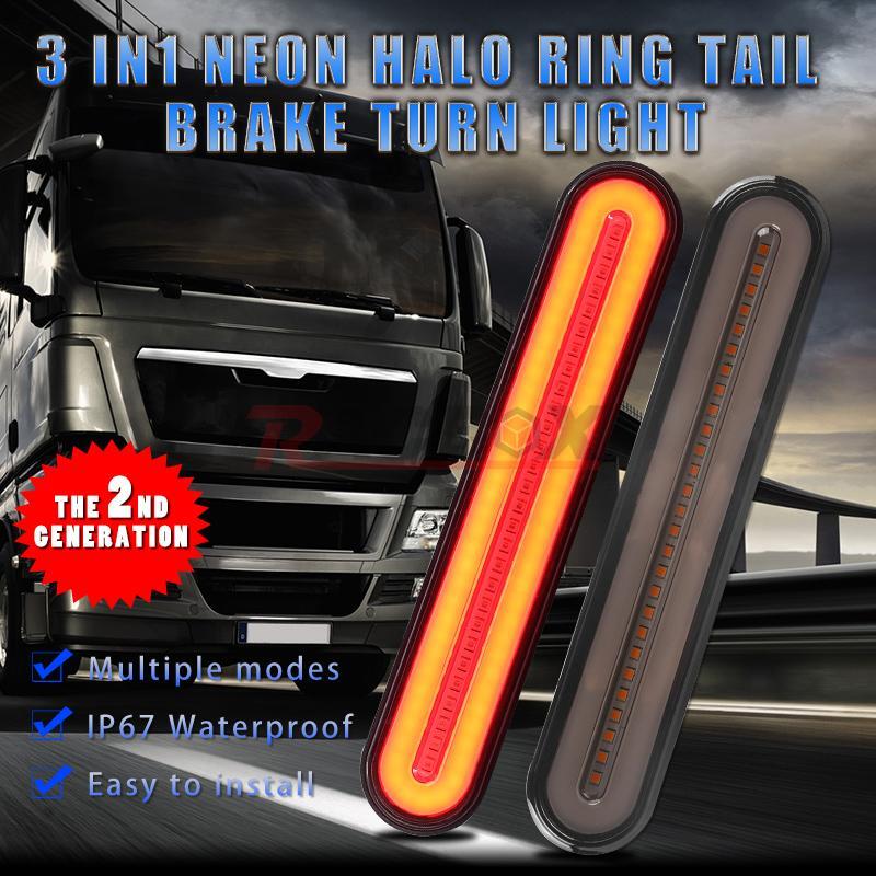 2 Neon LED RV Trailer Truck Stop Flowing Turn Signal Brake Rear Tail Light Bar