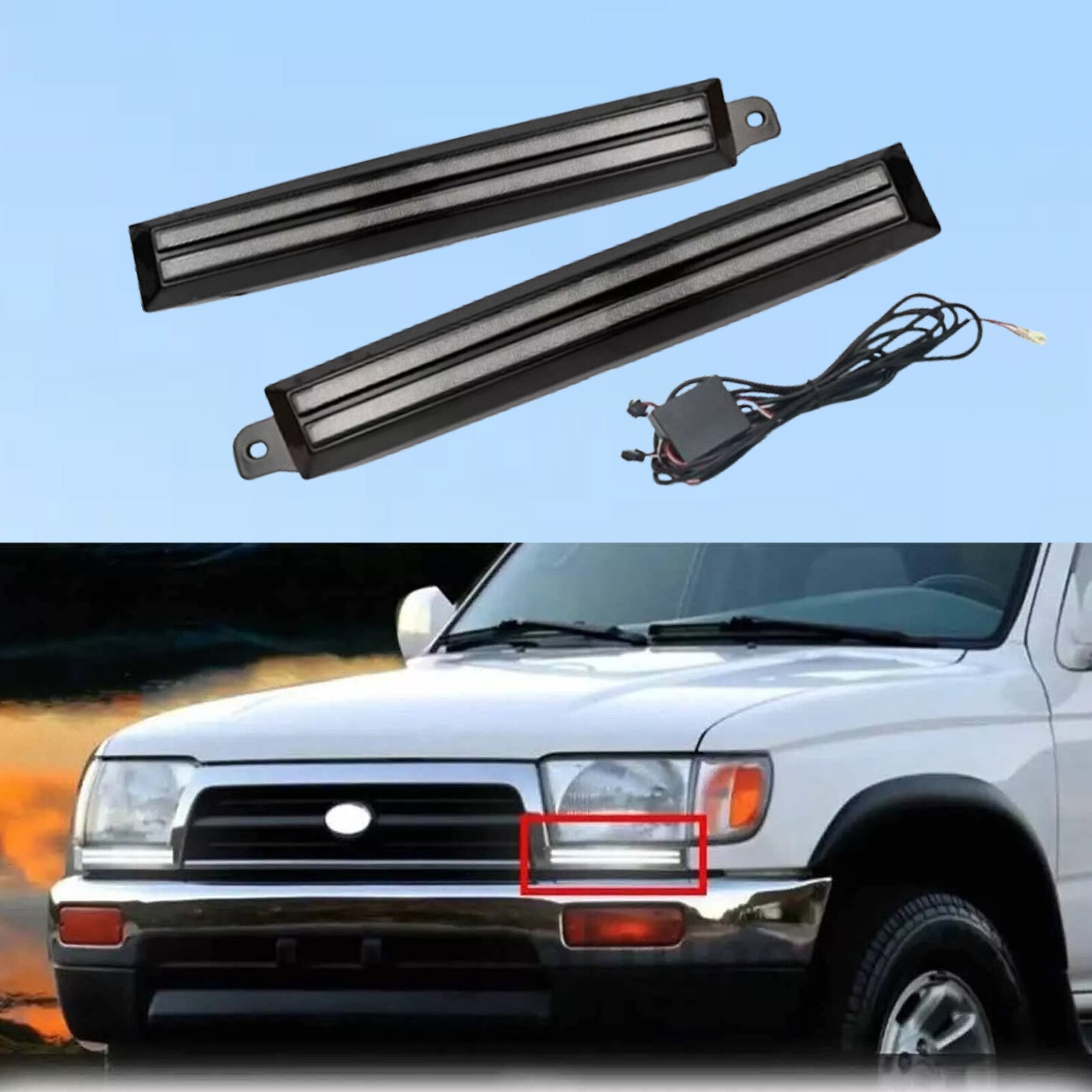 2PCS Front Headlight LED Daytime Running Light DRL for Toyota 4Runner 1996-2002