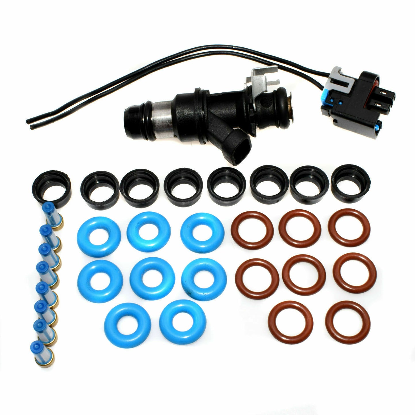FUEL INJECTOR W/ REPAIR KIT O-RINGS FILTERS PINTEL CAPS W/ Connector 25317628