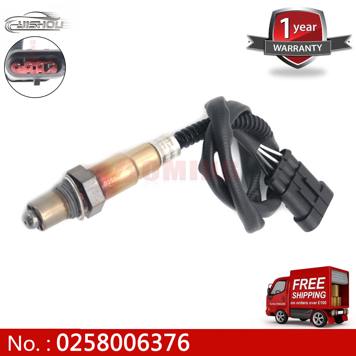 Oxygen sensor 0258006376 suitable for Alfa Romeo 147 156 166 GT and for Fiat for Panda 0258986615, new.