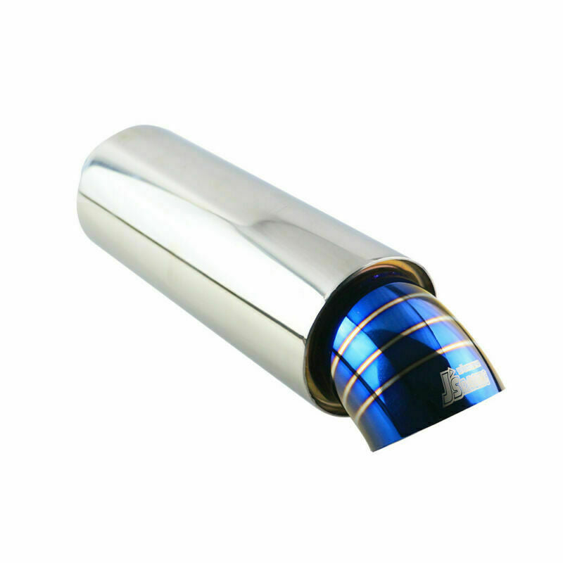 Universal 2.5inch Inlet 4.5 Body Rear Exhaust Muffler Tip Slant Blue Muffler