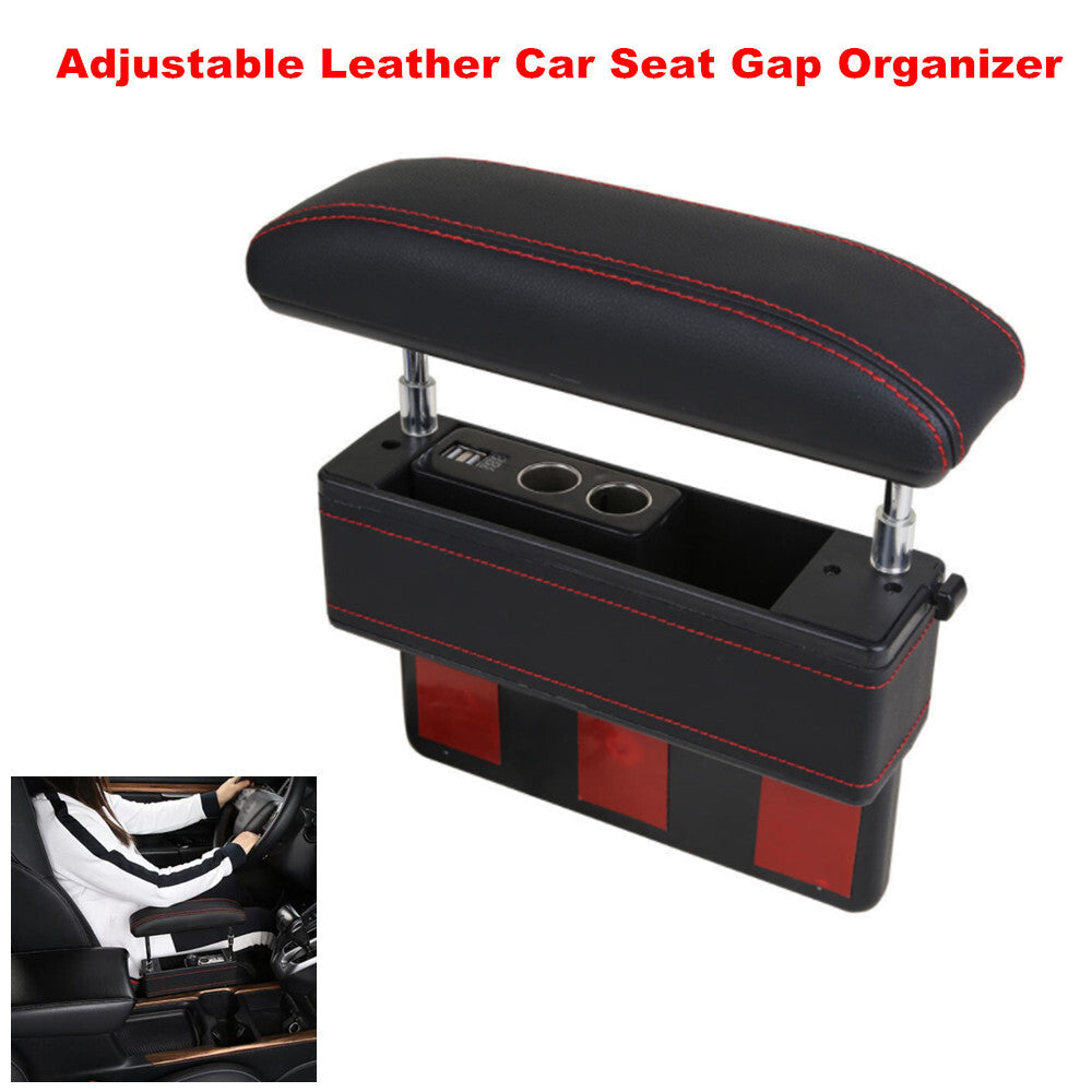 Adjustable leather driver's armrest storage box with USB charging - n