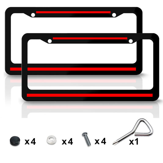 2pcs Metal Red Line for Nissan Car SUV License Plate Frame Tag Cover Black