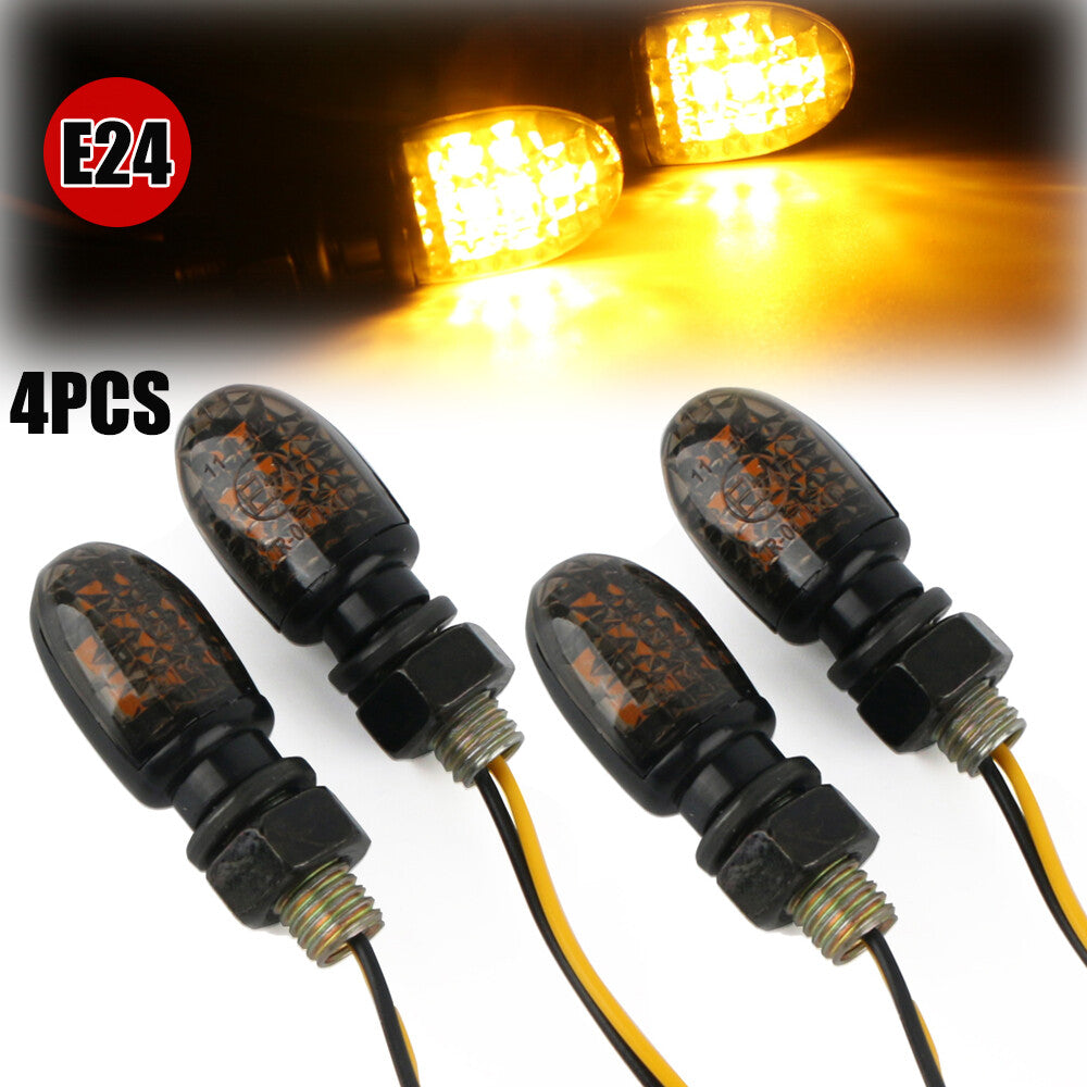4x for Mini LED Turn Signal Indicators Motorcycle Amber Flashing Lights Black