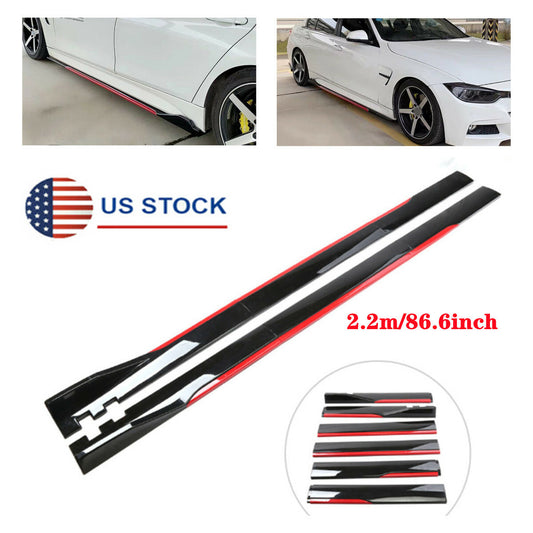 Gloss Black Red Color Splicing 2.2m Car Side Skirts Winglet Extensions Splitters