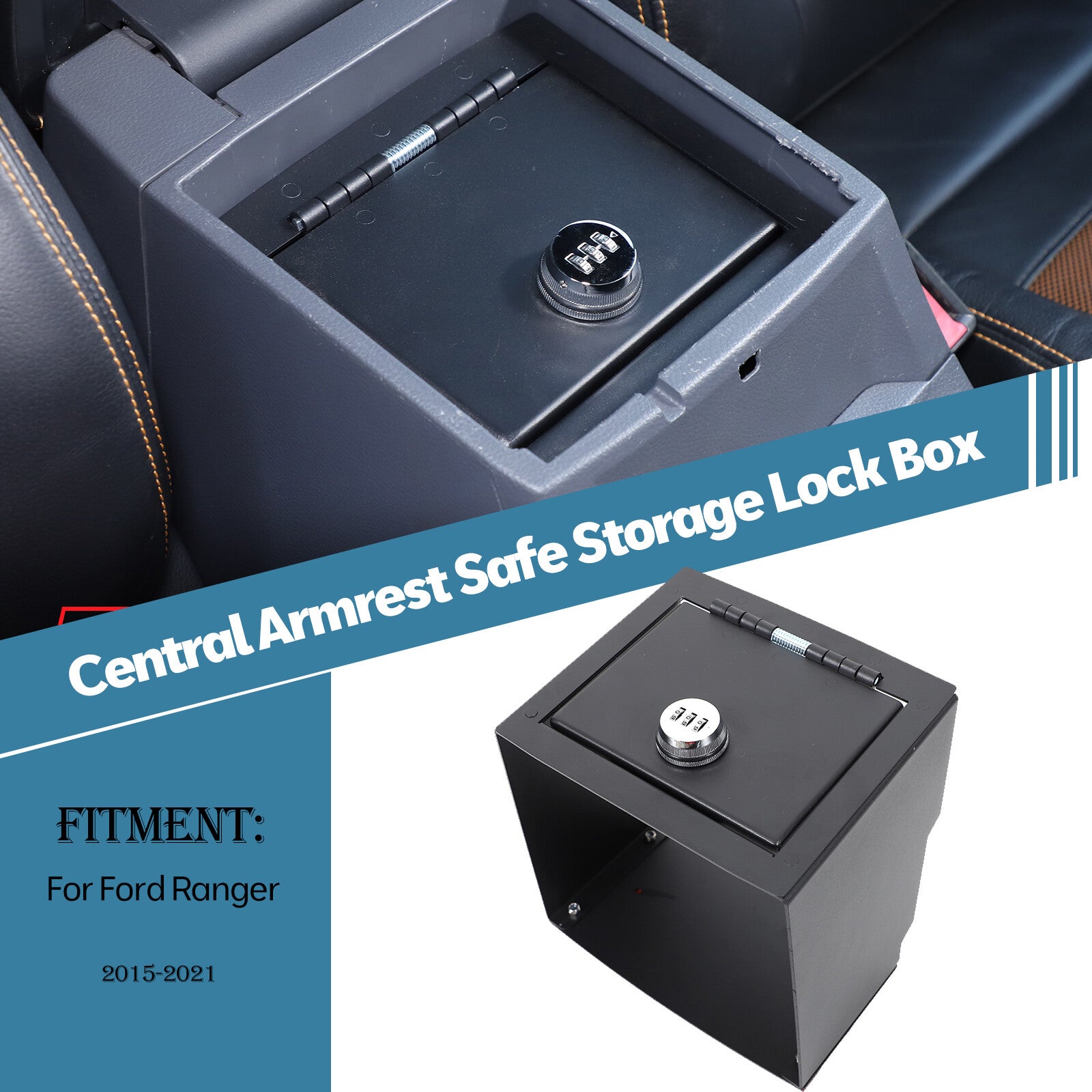 Center console security storage box vault box trim for Ranger 2015 - 21 Black - n