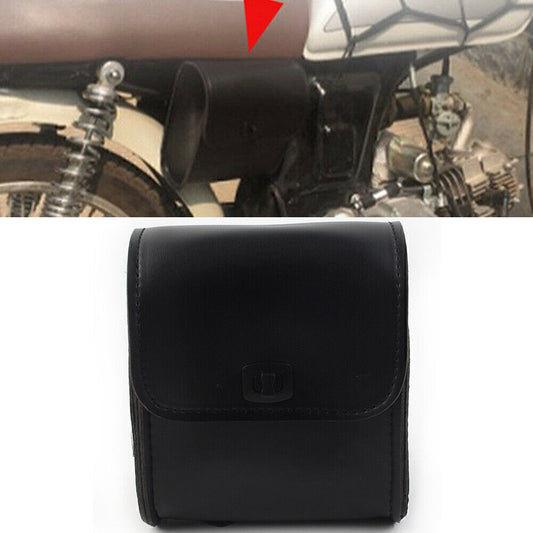 1x Universal Black Motorcycle Saddle Luggage Pu Leather Side Tool Bag Storage Q
