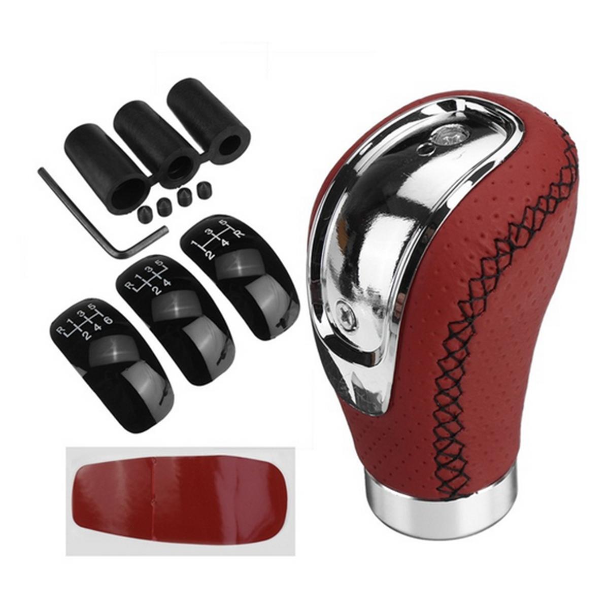 Car gear shift lever, manual 5/6 speed gearshift, PU leather, red. n