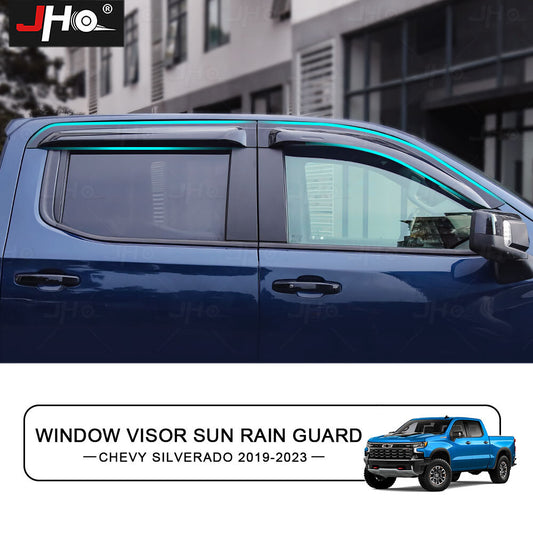 Glossy Black Window Visor Vent Rain Deflector Guard for Chevy Silverado 1500
