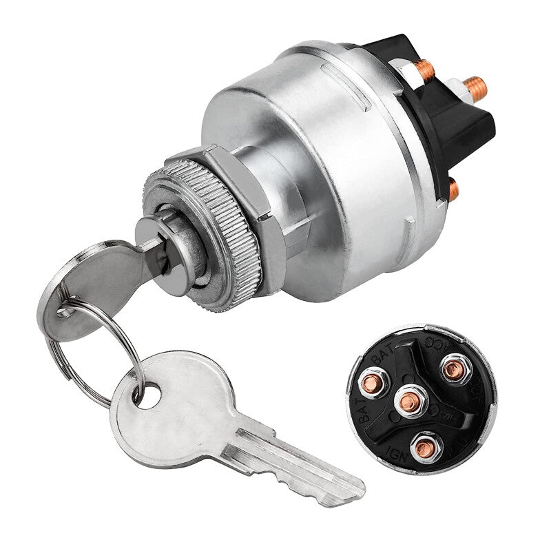 Universal ignition key starter switch with key set for cars, tractors, trailers, and trucks. n