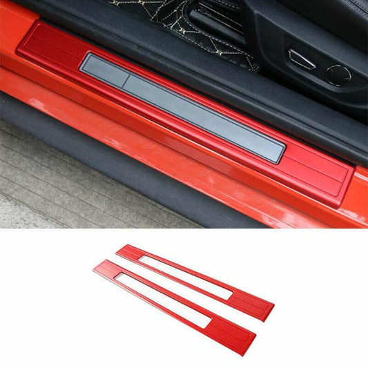 for Ford for Mustang 2015-2022 Red Outer Door Sill Scuff Plate Cover Protector 2PCS