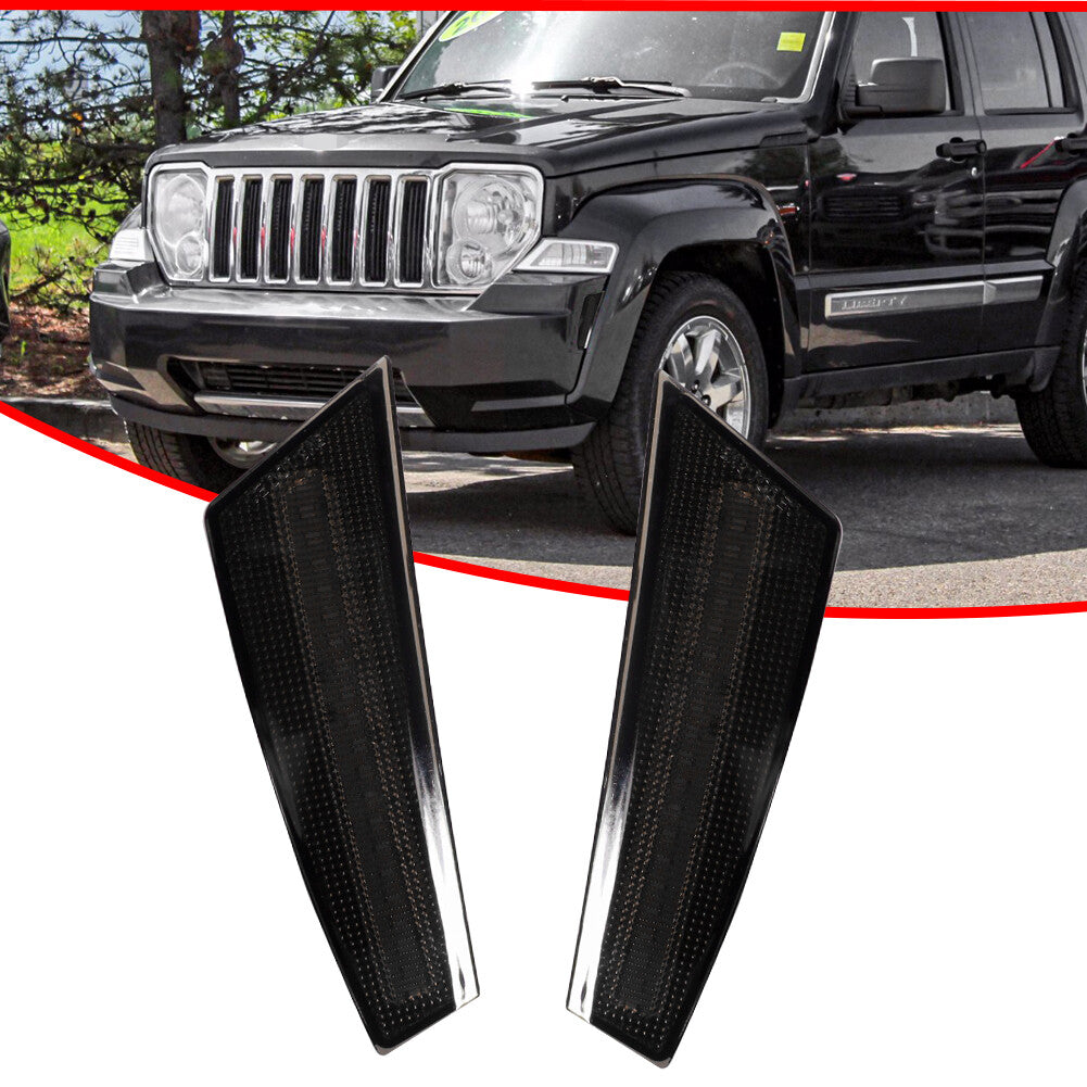 Smoked front bumper fender side marker light housing kit for 08-12 for Jeep Liberty - v