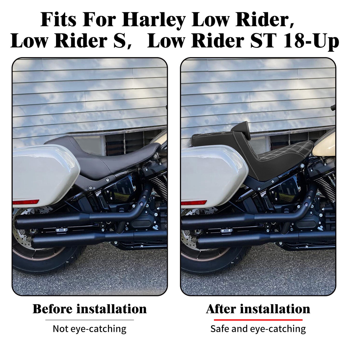 Driver Passenger Gel for Seat White Line w/ Backrest for Harley Low Rider 2018-2024