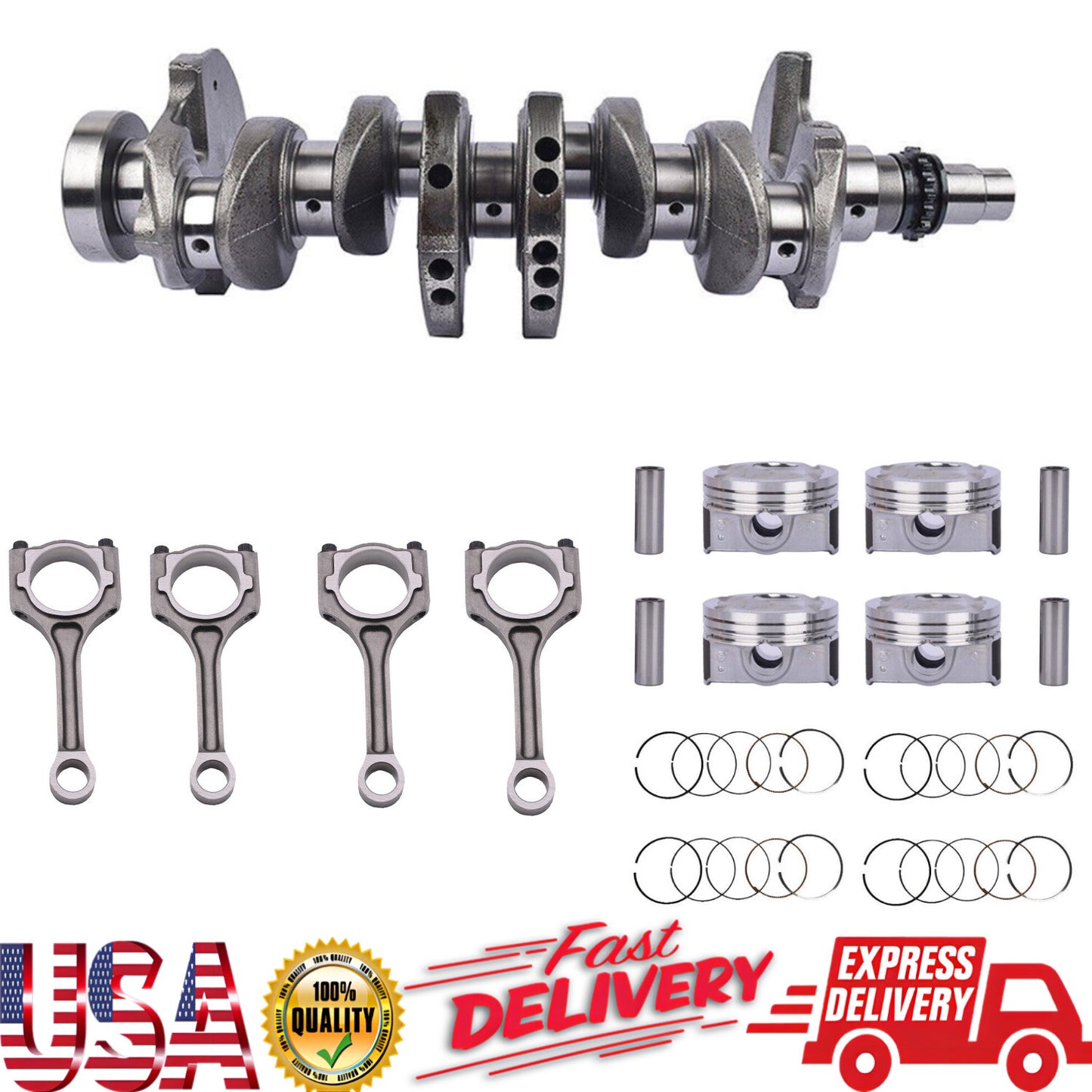 Crankshaft+4pcs Connecting Rod 23041-2B600 23510-2B010 4x Piston Kit for Hyundai