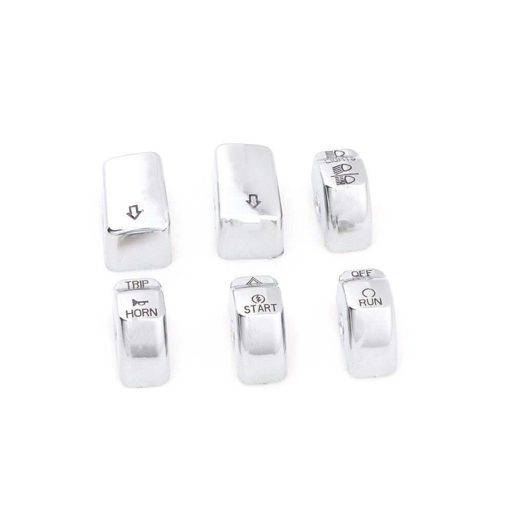 6Pcs Chrome Hand Control Switch Housing Button Cover Cap for Harley Softail Dyna Q