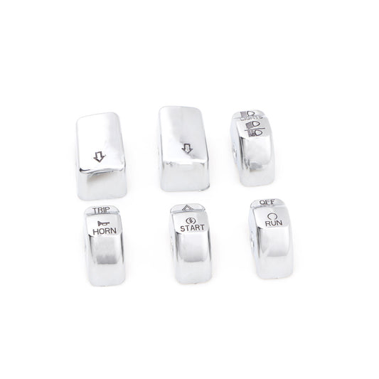 6Pcs Chrome Hand Control Switch Housing Button Cover Cap for Harley Softail Dyna Q