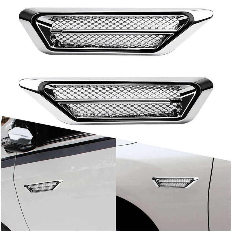 1 Pair Chrome Car Exterior Hood Air Flow Fender Side Vent Intake Decoration Set v
