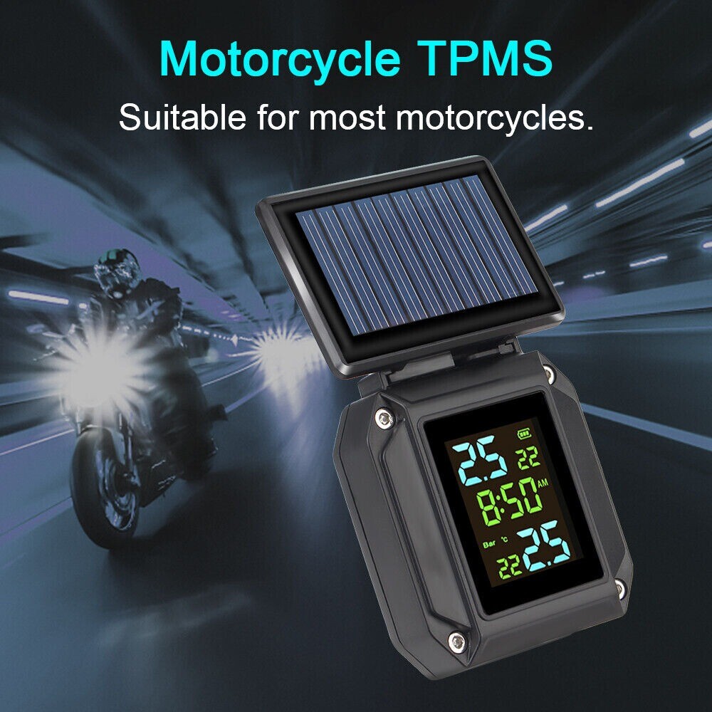 Wireless TPMS Motorcycle Tire Pressure Monitoring System W/ 2x External Sensors n