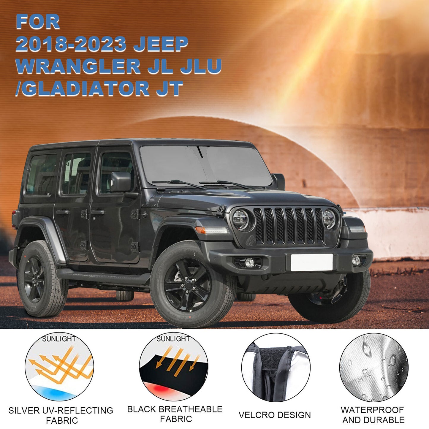 For 20-25 for Jeep Gladiator Windshield Sun Shade Front UVs Block Cover Accessories