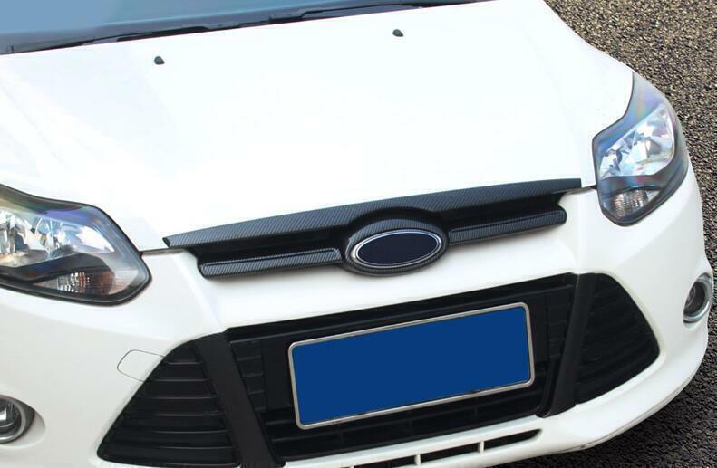 ABS Carbon Fiber Front Engine Hood Center Grille Strip 2P for Ford Focus 12-2014