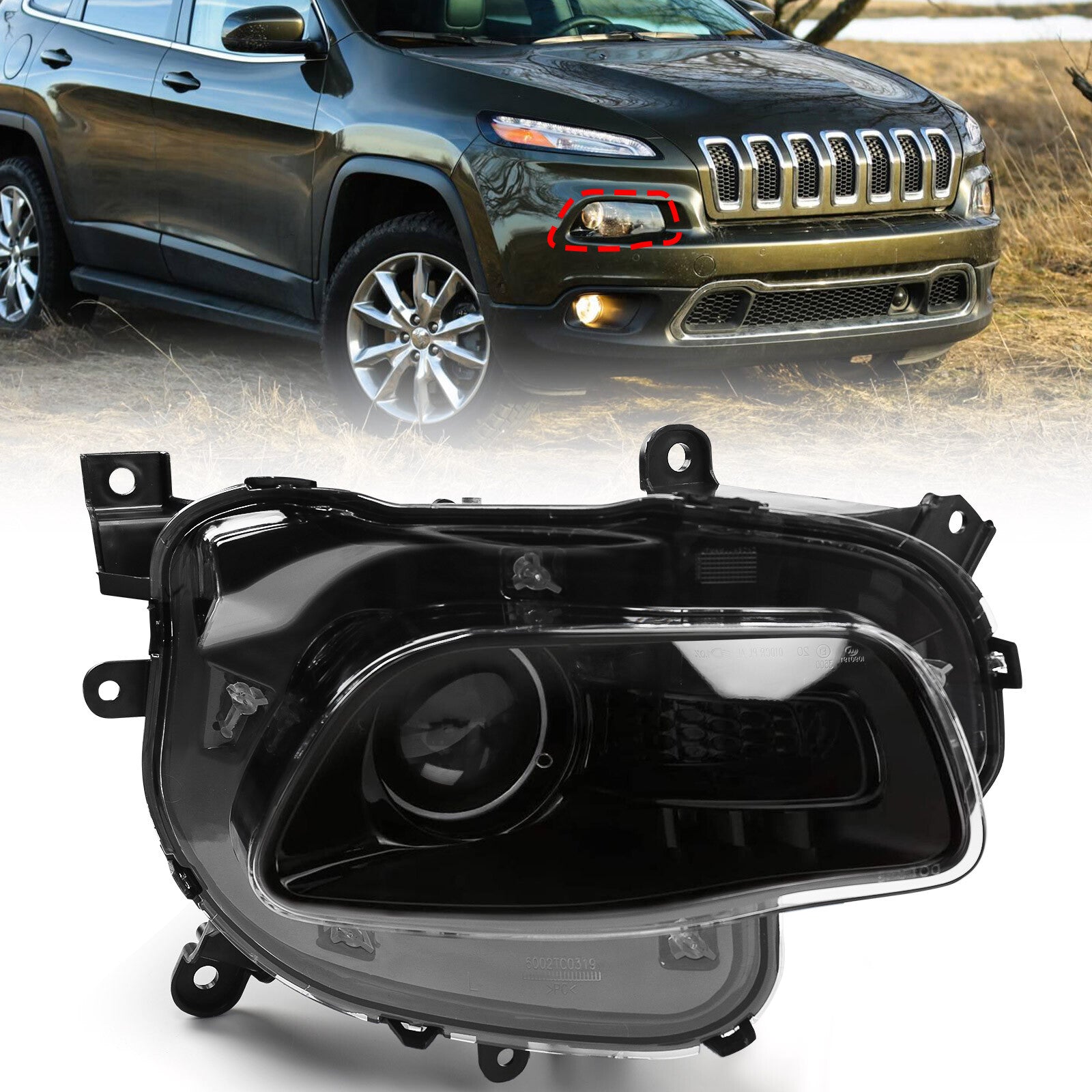 For 2014-2018 for Jeep Cherokee Halogen Black Headlight Headlamp Passenger Right v