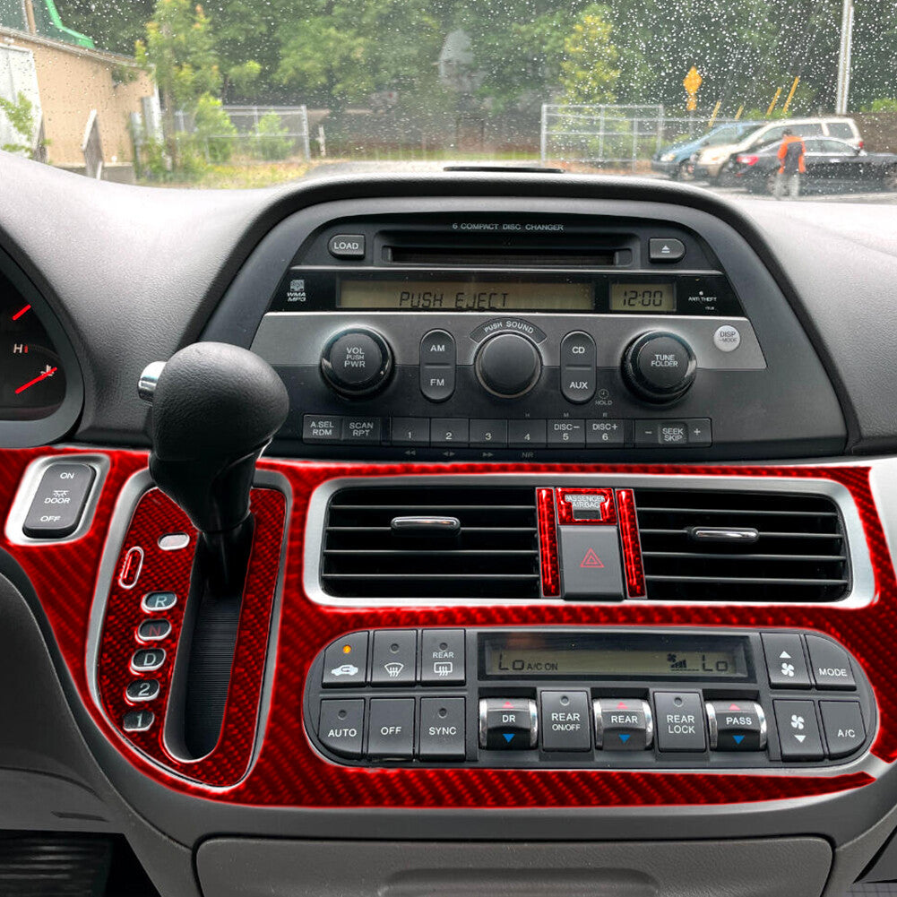 6x Red Carbon Fiber Automatic Control Panel Cover Trim for Honda Odyssey 2005-10