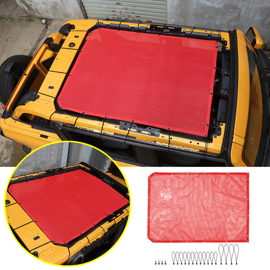 4-door red roof mesh sunshade with UV protection, suitable for 2021-2023 for Ford Mustangs.
