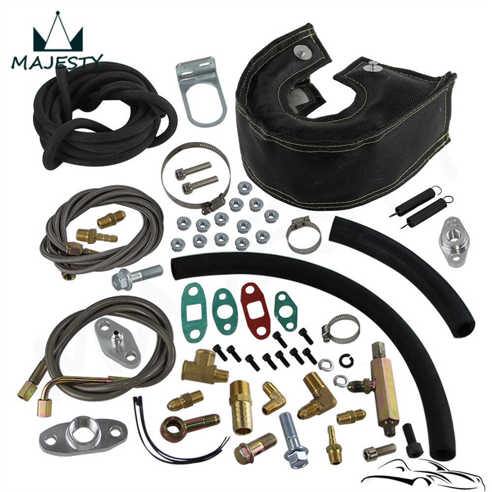 T3 T4 Complete Turbo Oil Line Inlet Drain Return Kit +T3 Blanket Heat Cover GT30