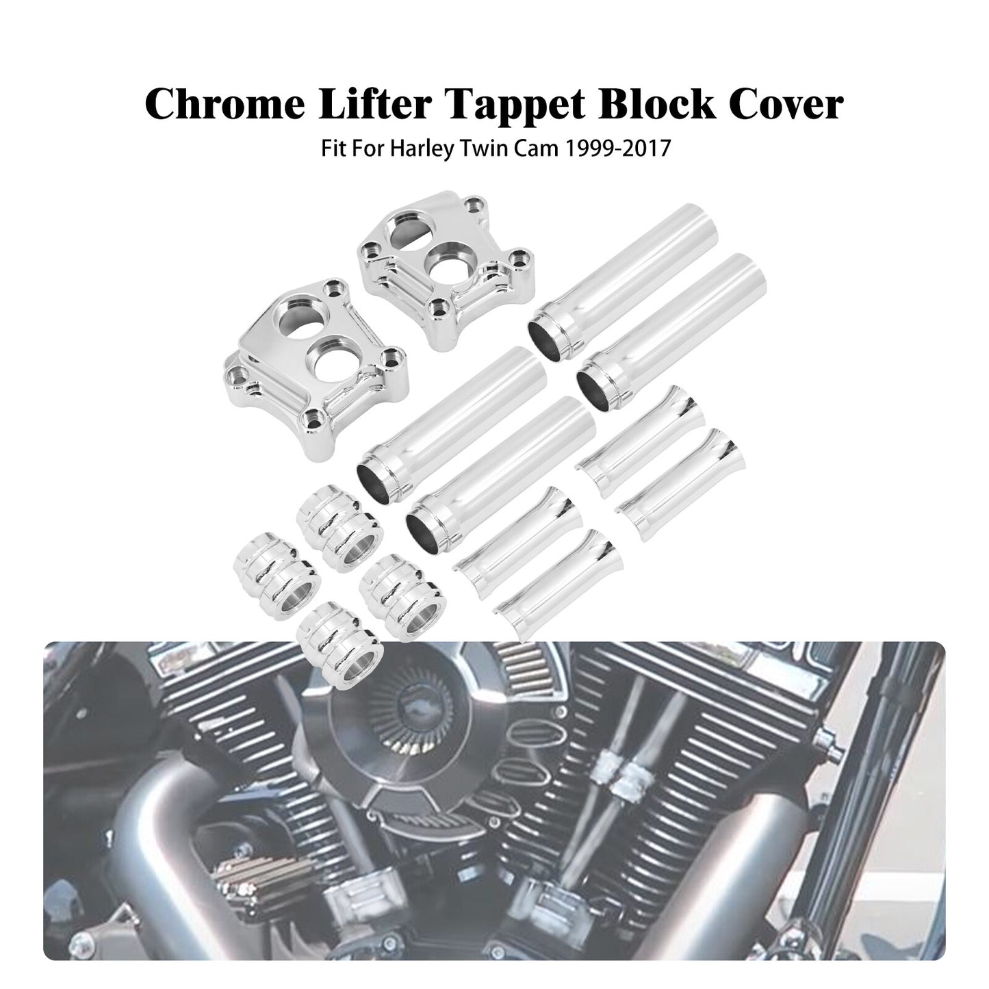 Chrome Engine Pushrod Tube Lifter Tappet Block Cover for Harley Touring Twin Cam Q