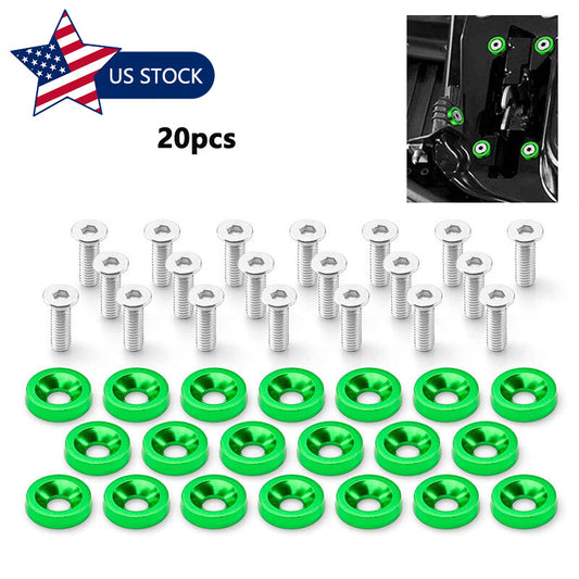 20pcs Green Aluminum Fender Bumper Washer M6 Bolt Engine Bay Dress Up Kit