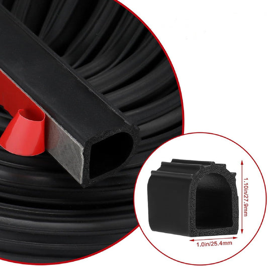 1inches D Shape 12FT Car Door Rubber Weather Strip Self Adhesive Soundproof Seal