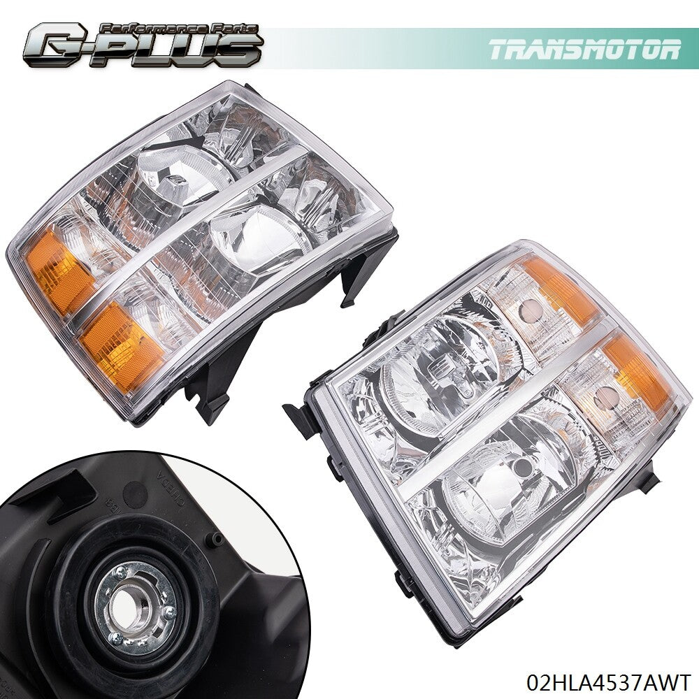 Fits 07-14 for Silverado Clear Headlight Amber Corner for CHRome Housing - v