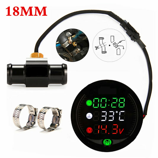 Motorcycle Water Temp Gauge Temperature Voltmeter Clock 18mm Sensor USB Charging Q