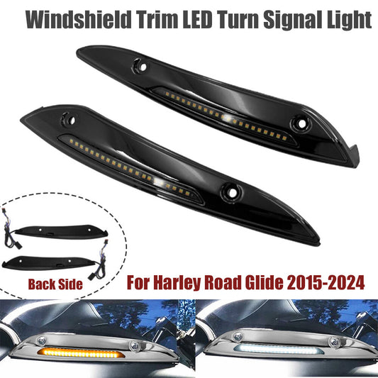 LED black windshield trim turn signals for Harley Touring Road Glide '15-up- n