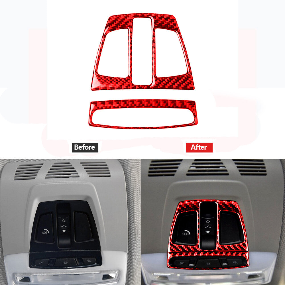Red Carbon Fiber Reading Light Panel Frame Trim Cover for BMW F20 F30 F34 F32 X5