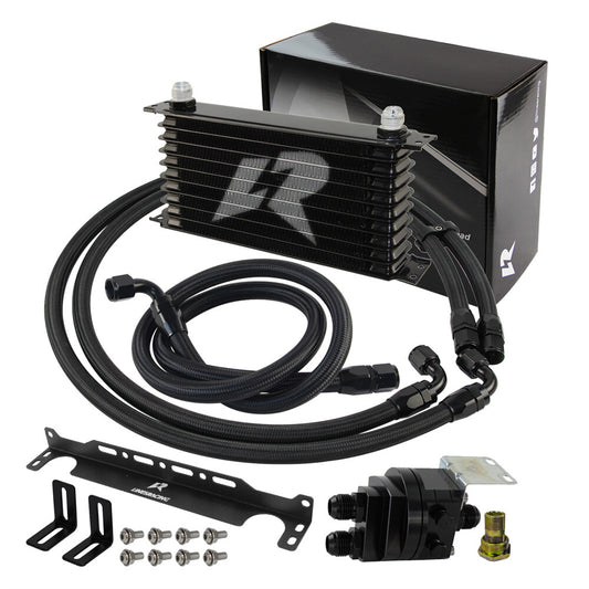 10 Row AN10 Oil cooler Trust w/Bracket+Filter Relocation Adapter Hose Kit Black