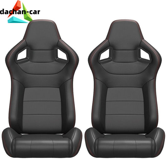 Set of 2 Universal Reclinable Racing Seats w/2 Sliders Leather Bucket Sport for Seat v