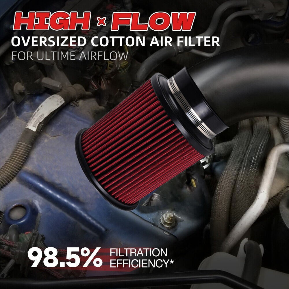 Red 4 102mm High Flow Inlet Round Dry Air Filter Cold Air Intake Replacement Q