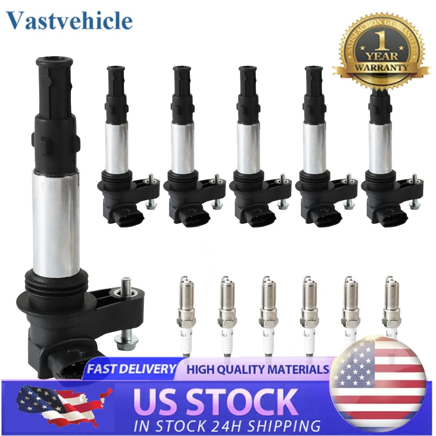 6x Ignition Coils + 6x Spark Plugs for Cadillac SRX CTS STS for GMC Acadia UF375