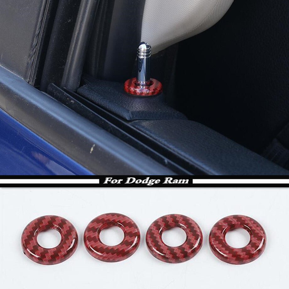 For 2011-2024 for Dodge for RAM 1500 Red Carbon Fiber Door Lock Ring Decor Cover Trim 4P v