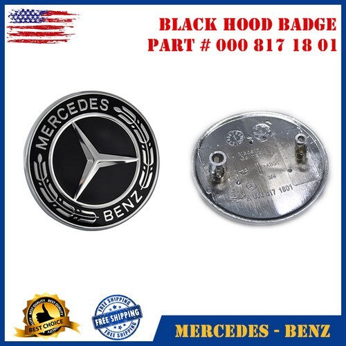 for Mercedes-Benz Black Hood Emblem Laurel Wreath Flat Logo GT CLA SLK CLS SL CLS S