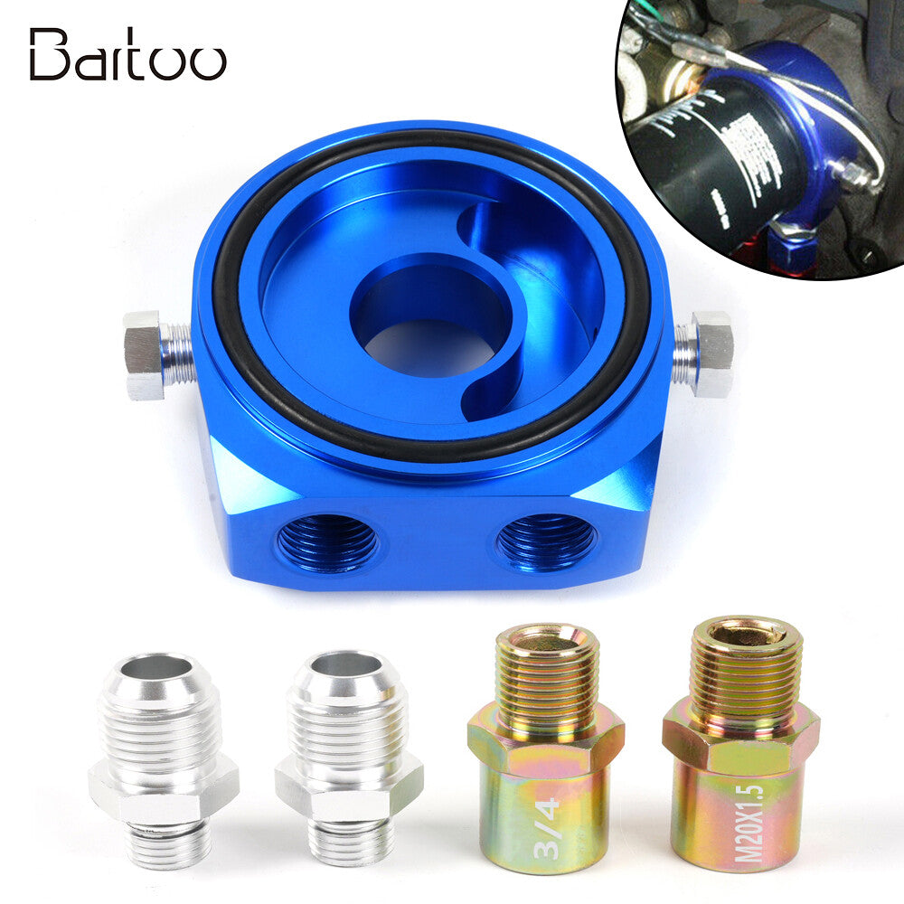Blue Aluminum Oil Filter/Cooler Sandwich AN10 Block Adapter Gauge Sensor Plate Q
