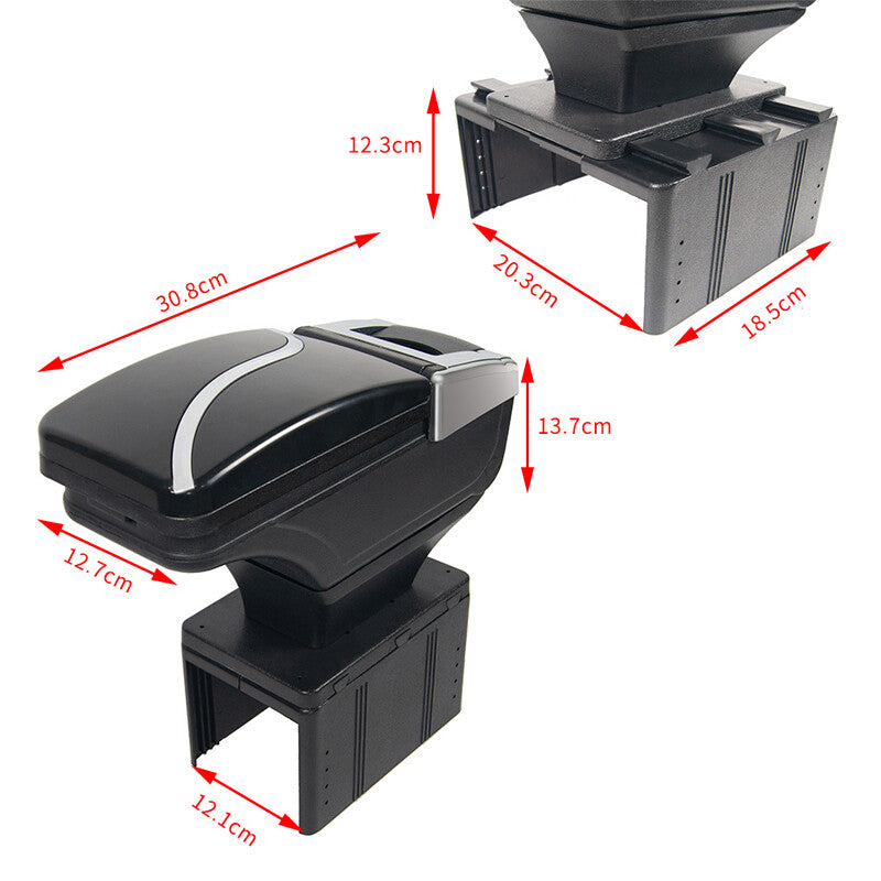 Car armrest box center console storage kit with cup holders and adjustable base - n