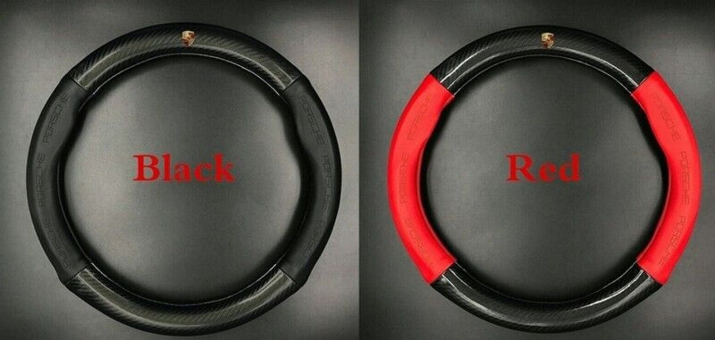 RED 15 Car Steering Wheel Cover Genuine Leather for Porsche